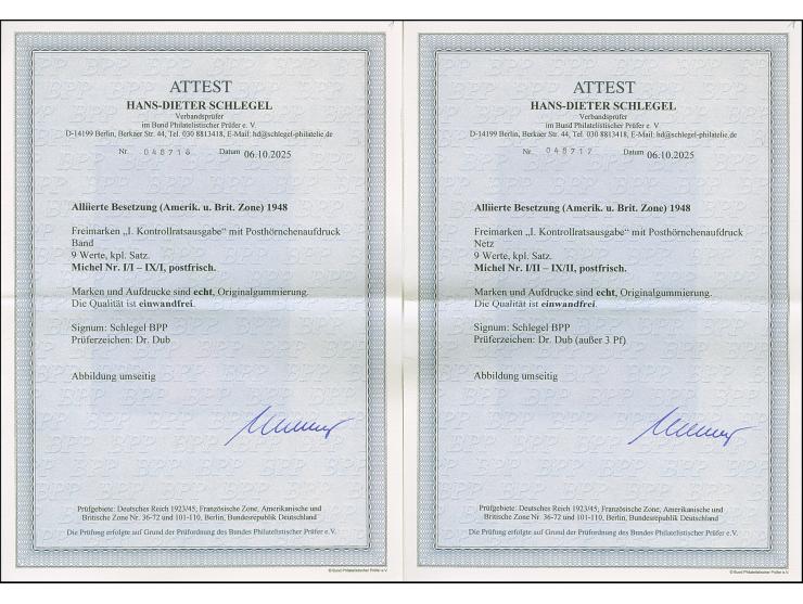 Unverausgabte Werte mit Band- und Netzaufdruck, 1-80 Pfg., postfrisch, tadellos. Signiert Schlegel BPP und Dr. Dub, 2 Fotoatt