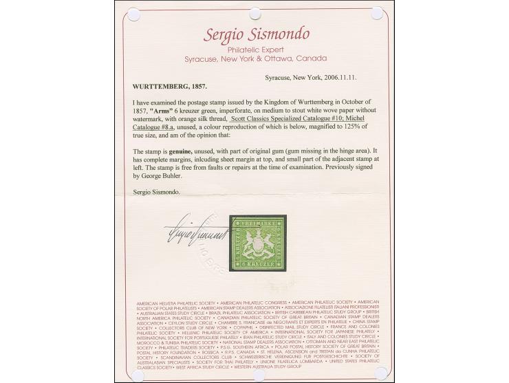 6 Kr. grün, sehr schön farbfrisch und gut geprägt, für diese Ausgabe hervorragend geschnitten, breit-bis überrandig, unten li