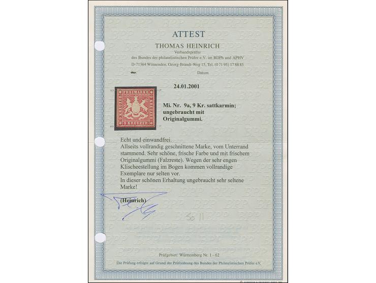 9 Kr. sattkarmin, schöne tiefe Farbe und für diese Ausgabe sehr gut geschnitten, ungebraucht mit  originaler Gummierung. Tade