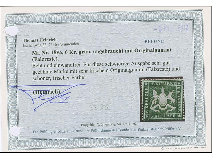 6 Kr. grün, farbfrisch und sehr gut gezähnt, schöne Wappenprägung, ungebraucht mit frischem Originalgummi. Ein sehr schönes u