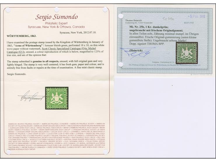 1863, 1 Kr. dunkelgrün, farbfrisch und gut gezähnt (teils minimal stumpf), ungebraucht mit frischem Originalgummi. Eine selte