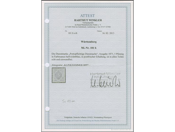 DIENSTMARKEN: 1875, 5 Pfg. hellviolettblau, farbfrisch und gut gezähnt, postfrisch und tadellos. Eine sehr seltene Farbnuance