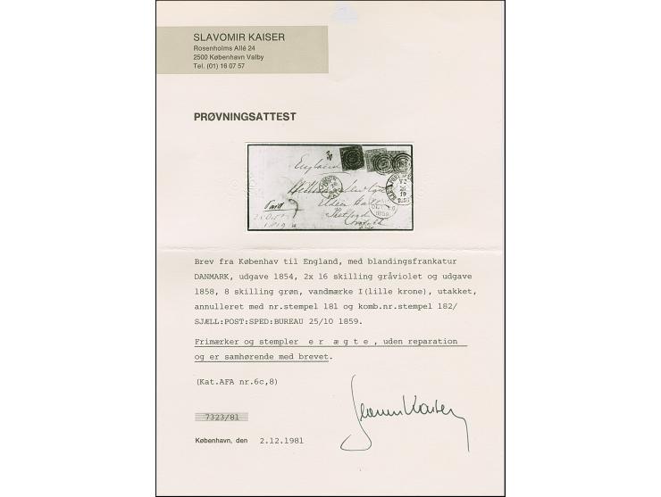 1854, 16 sk. lilac, 2 copies, and 1858, 8 sk. green, one 16 sk. slightly touched, otherwise all clear to large margins and fr