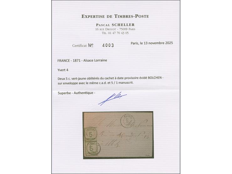 “BOLCHEN” Provisorische Stempel, sauber auf- und nebengesetztem auf 5 C. (senkrechter Paar) auf portogerechter Briefkuvert na