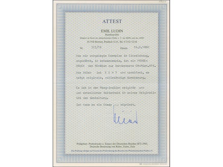 1942, Braunes Band 42 Pfg. als ungezähnter Probedruck in Schwarzsepia als Einzelabzug im Blockformat (120 x 72 mm) mit Bleist