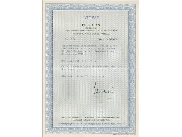 1943, Arbeitsdienst 3 Pfg. als ungezähnter Probedruck in Dunkelsiena als Einzelabzug im Blockformat (75 x 112 mm), postfrisch