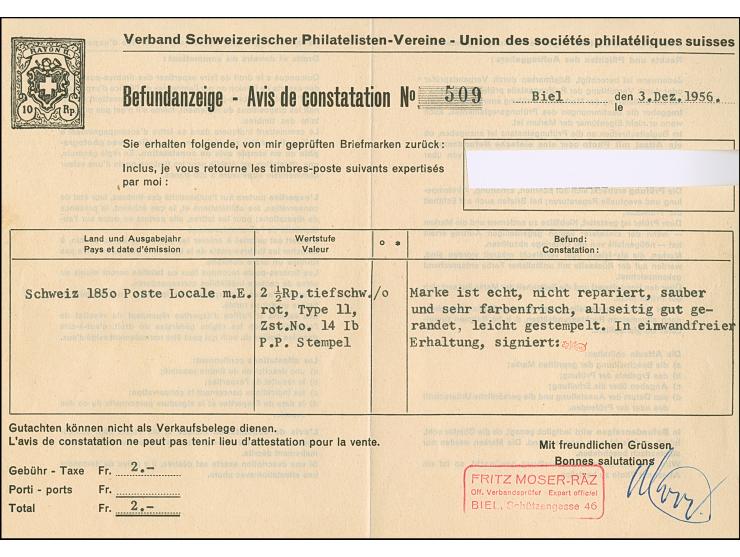 1850, POSTE LOCALE 2½  Rp. mit Kreuzeinfassung, farbfrisch und voll- bis breitrandig, leicht entwertet "P.P.". Einwandfrei. S