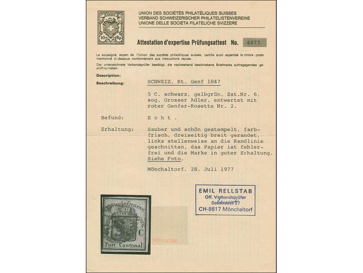 1846, Großer Adler 5 C. auf lebhaftgelboliv, farbfrisch, links teils mit der Randlinie geschnitten, sonst breitrandig, sauber