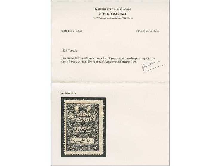 1921, Theatre Tax 20 pa. black,1337 typo surcharged unused with tiny hinge remains, fine and fresh, signed A. Kicukis (AK) an