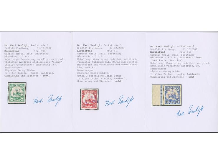 1915, 4 h., 7½ h. and 15 h., overprint in reddish violet, mint never hinged, 15 h. gum slightly toned, each opinion Dr. Pauli