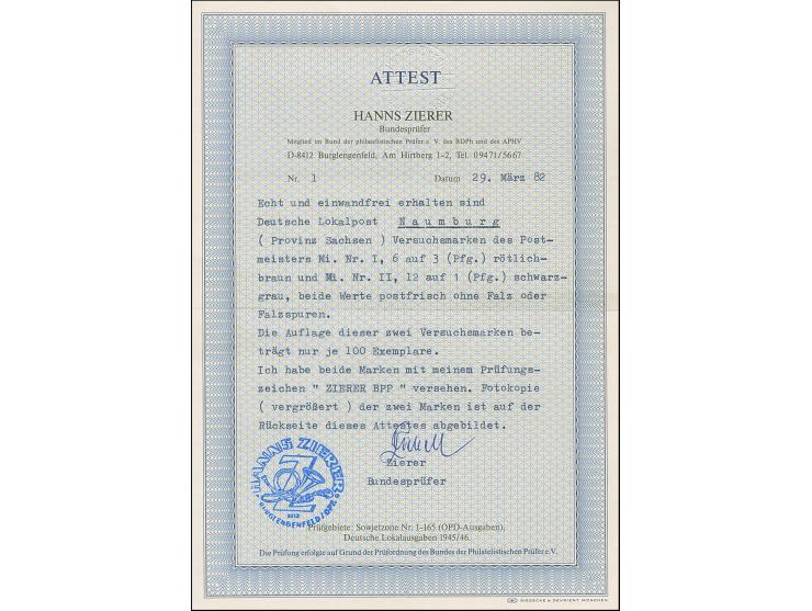 1945, Aufdruckausgabe 6 auf 3 Pfg. und 12 in rot auf 1 Pfg., postfrisch. Tadellos. Signiert Zierer BPP mit Attest (1982)