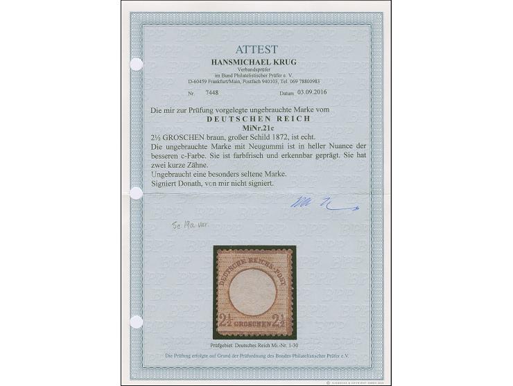 2½ Gr. braun in heller Nuance, farbfrisch und erkennbar geprägt, ungebraucht mit Neugummi und zwei verkürzten Zähnen. Trotz d