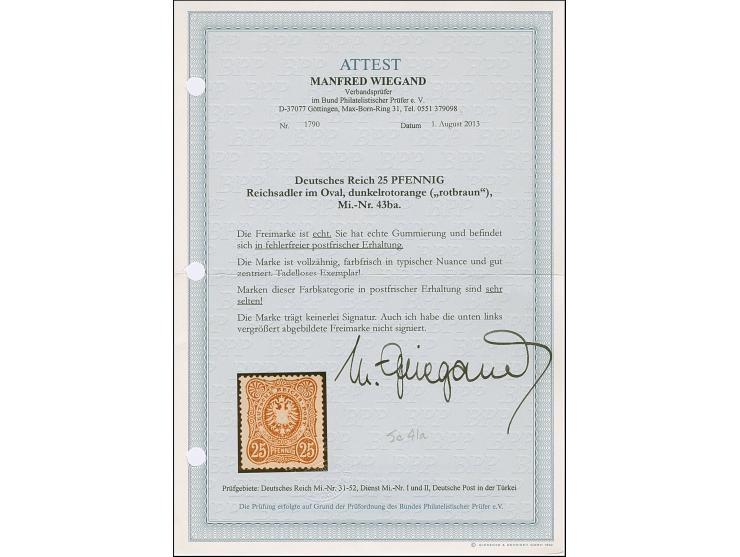 25 Pfg. dunkelrotorange, farbfrisch und gut gezähnt, postfrisch, in einwandfreier Erhaltung. Postfrische Marken dieser Farbva