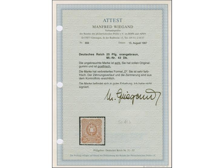 25 Pfg. orangebraun im verbreiterten Format, farbfrisch und gut gezähnt. Die postfrische Marke ist in tadelloser Erhaltung, u