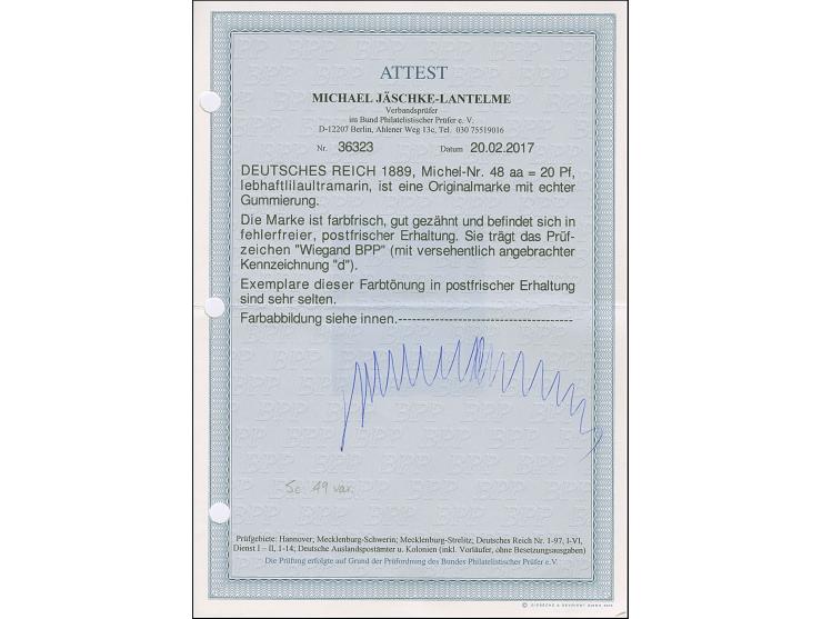 20 Pfg. lebhaftlilaultramarin, ist farbfrisch und gut gezähnt, postfrisch und in tadelloser Erhaltung. Postfrische Marken die