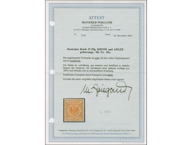 25 Pfg. gelborange, farbfrisch und gut gezähnt. Die postfrische Marke ist in tadelloser Erhaltung, unsigniert mit Fotoattest 