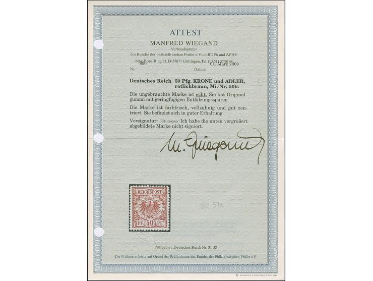 50 Pfg. rötlichbraun, farbfrisch und gut gezähnt, ungebraucht mit voller Originalgummierung und in einwandfreier Erhaltung, s