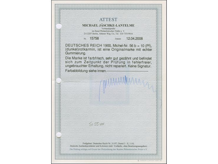 Germania Reichspost 10 Pfg. (dunkel)rotkarmin, farbfrisch und sehr gut gezähnt, ungebraucht und in tadelloser Erhaltung, unsi