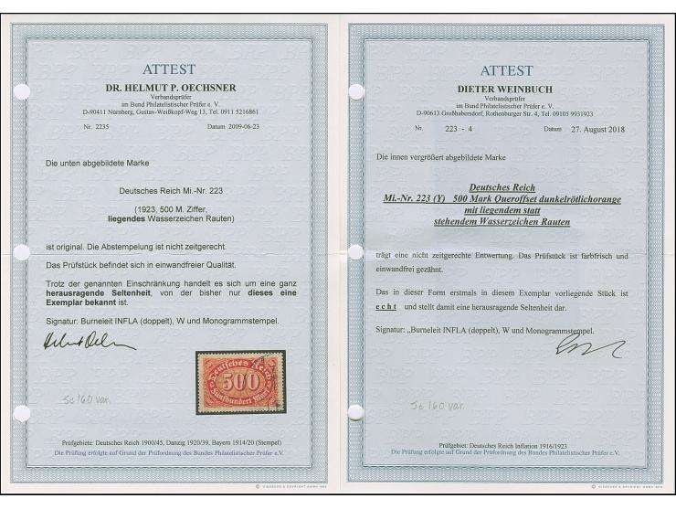 1922, Ziffer im Queroval 500 M. mit liegendem Wasserzeichen, entwertet mit nicht zeitgerechtem Stempel. Die farbfrische Marke