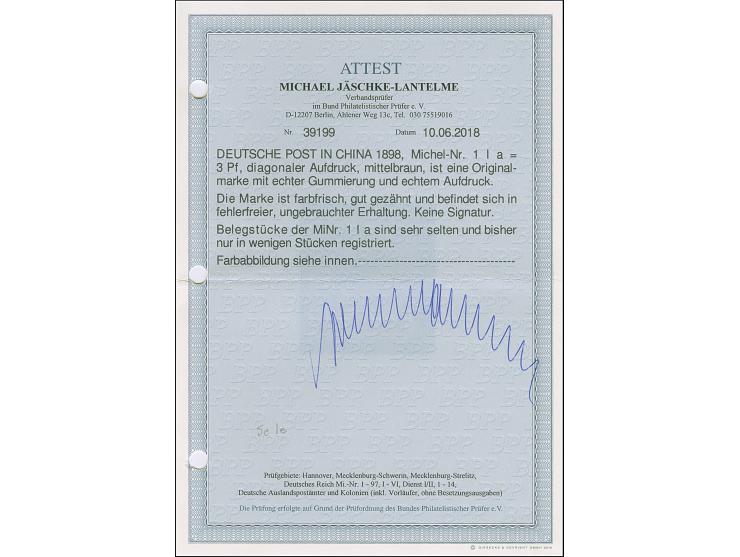 1898/1901, Diagonalaufdruck 3 Pfg. mittelbraun, farbfrisch und gut gezähnt, ungebraucht und in tadelloser Erhaltung. Bisher s