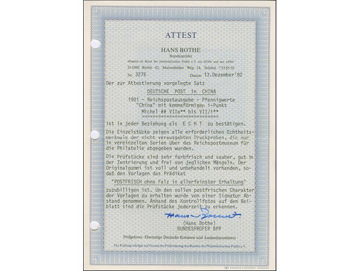 Amtlich nicht ausgegeben: 1901, Germania Reichspost 3-80 Pfg. komplett mit Aufdruck mit kommaförmigem &nbsp;i-Punkt, farbfris