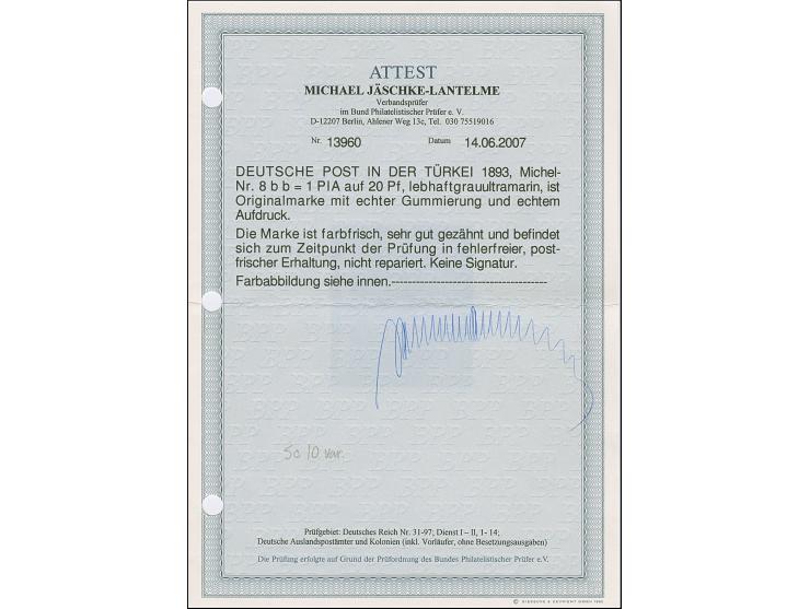 1 Pia. auf 20 Pfg. lebhaftgrauultramarin, ist farbfrisch und sehr gut gezähnt, postfrisch und ist in tadelloser Erhaltung, Bi