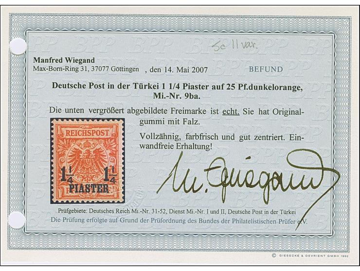 1¼ Pia. auf 25 Pfg. dunkelorange, farbfrisch und gut gezähnt, ungebraucht und in tadelloser Erhaltung, signiert Wiegand BPP m