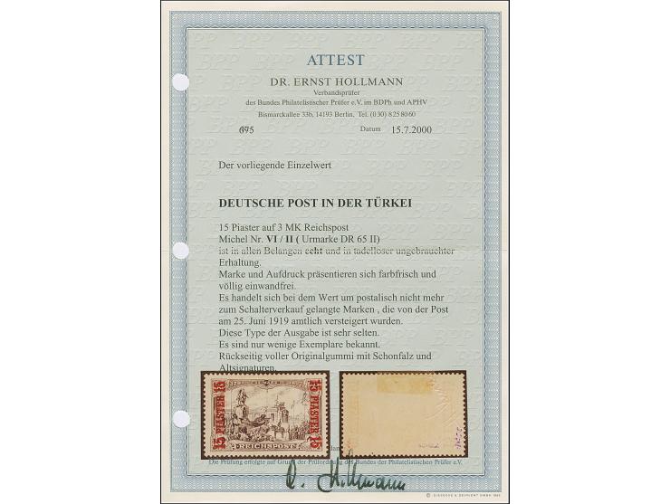 Amtlich nicht ausgegeben: 1902, 15 Pia. auf 3 M. in Type II, mit Aufdrucktype II (A oben mit Serifen), ungebraucht und in tad