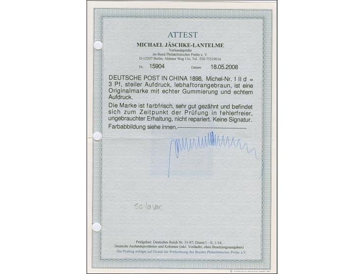 1898, Steilaufdruck 3 Pfg. lebhaftorangebraun, farbfrisch und sehr gut gezähnt. Die ungebrauchte Marke ist in tadelloser Erha