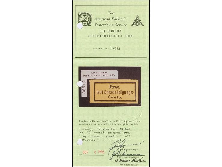 1874, Eisenbahn-Gebührenzetel “Frei laut Entschädigungs-Conto” schwarz auf gelb, allseits breitrandig, farbfrisch, ungebrauch