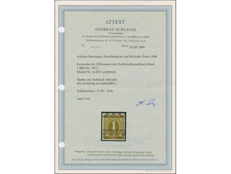 Nicht ausgegeben: 1948, Band auf Ziffer 1 M., postfrisch und in tadelloser Erhaltung. Ein schönes Exemplar, signiert Dr. Dub 