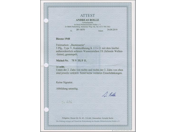 5 Pfg. dunkel(grau)ultramarin, Type V, gezähnt K 11¼ : 11 mit Wasserzeichen 3X (fallende Wellenlinien), gestempelt mit zwei v