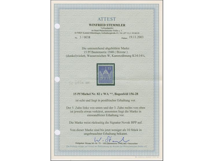 15 Pfg. (dunkel)violett, gezähnt K 14 : 14¼ und Wasserzeichen 1W, postfrisch mit zwei leicht verkürzten Zähnen rechts oben, a