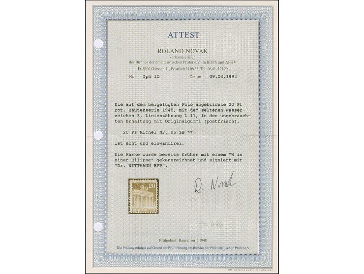 20 Pfg. rot, gezähnt L 11 mit Wasserzeichen 1Z, postfrisch und in tadelloser Erhaltung. In dieser Qualität eine seltene Marke