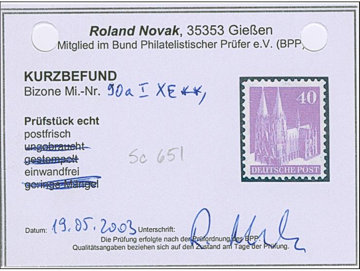 40 Pfg. hellviolettpurpur, Type I, gezähnt L 11½ : 11 mit Wasserzeichen 1X, postfrisch und in tadelloser Erhaltung. Ein schön