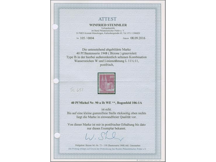 40 Pfg. hellviolettpurpur, Type Ib, gezähnt L 11½ : 11 mit Wasserzeichen 1W, postfrisch mit kleiner gummifreier Stelle, anson