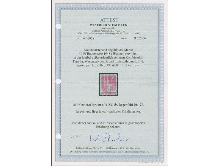 40 Pfg. rotviolett, Type Ia, gezähnt L 11½ und mit Wasserzeichen 1X (Bogenfeld 201-2B), sauber gestempelt und in tadelloser E