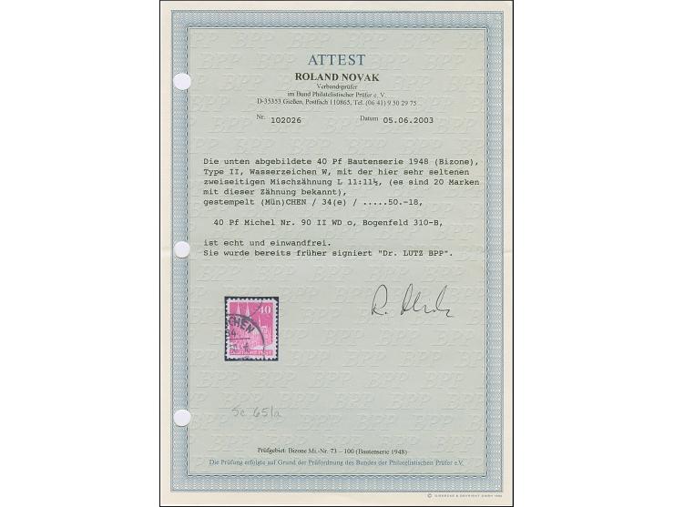 40 Pfg. rotviolett, Type II, gezähnt L 11 : 11½ und mit Wasserzeichen 1W (Bogenfeld 310-B), sauber gestempelt und in tadellos