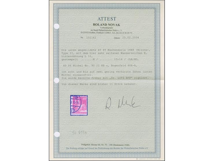 40 Pfg. rotviolett, Type II, gezähnt L 11 und mit Wasserzeichen 1X (Bogenfeld 466-A), sauber gestempelt mit gering verkürzten