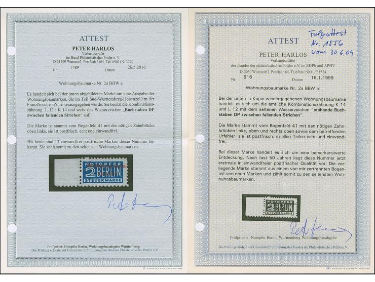 2 Pfg. (dunkel)blau gezähnt L 11¾ : K 14 : &nbsp;K14 : K 14 &nbsp;mit rotem Aufdruck und Wasserzeichen 1W &nbsp;Randstück (Fe