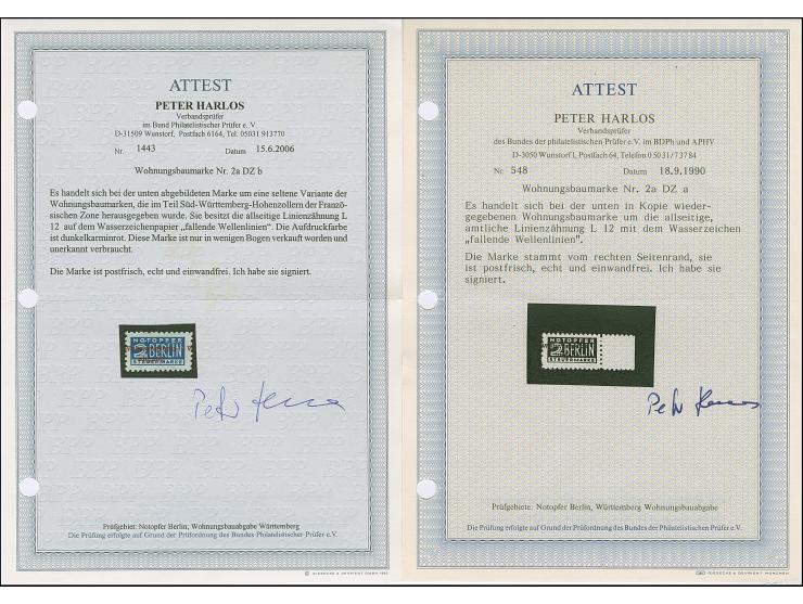 2 Pfg. (dunkel)blau gezähnt L 11¾ und mit Wasserzeichen 3X, drei Exemplare mit den Aufdruckfarben rot, dunkelkarminrot und Ka