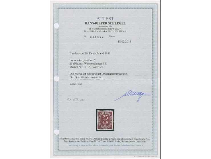 Posthorn 15 Pfg. mit Wasserzeichen 4 Z, postfrisch und in tadelloser Erhaltung, unsigniert mit Fotoattest D. Schlegel BPP (20