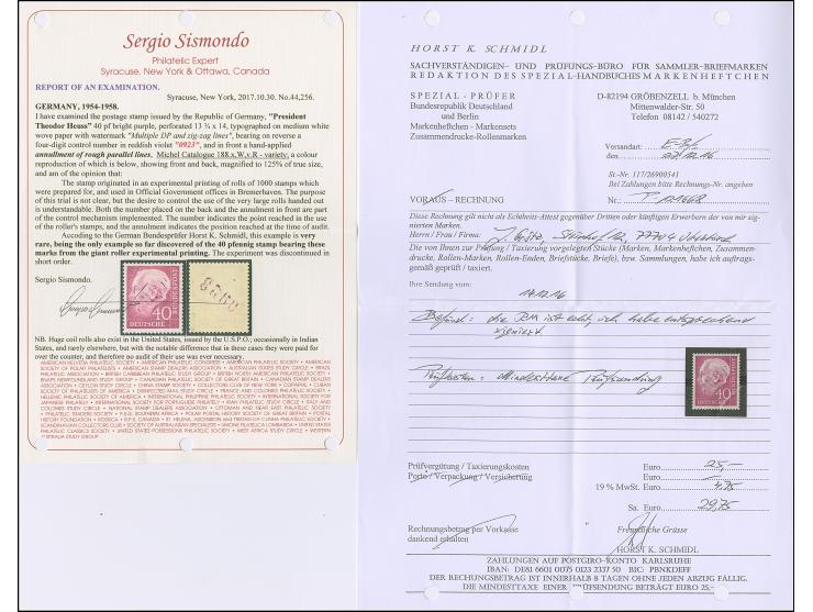 Heuss 40 Pfg. mit rückseitig vierstelliger Handstempel-Nummer als Versuchs-Rollenmarke, postfrisch und in einwandfreier Erhal