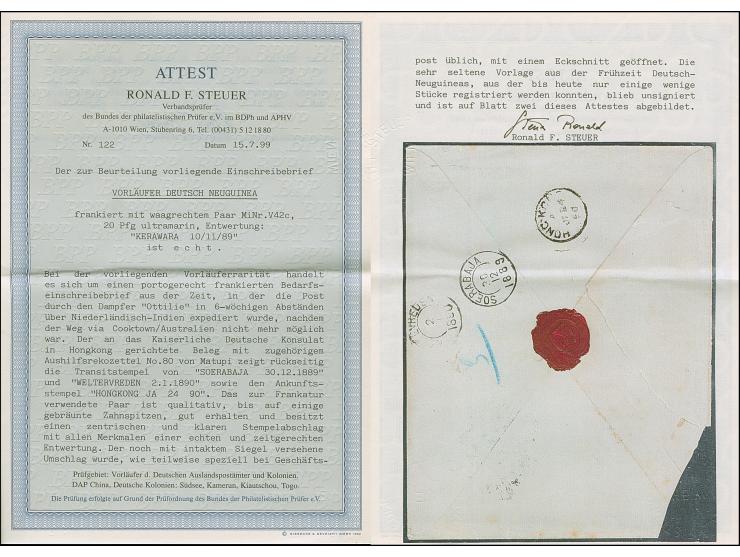 1888, 20 Pfg. dunkelultramarin im waagerechten Paar mit klarem Stempel “KERAWARA 10.11.89” als tarifgerechte Mehrfachfrankatu