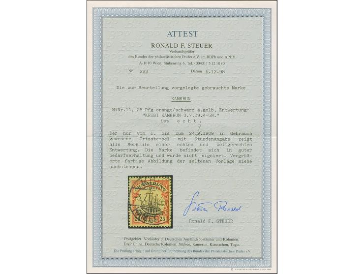 “KRIBI 3.7.09” (mit Stundenangabe) sehr klar auf loser Marke Kaiseryacht 25 Pfg., in einwandfreier Erhaltung, Fotoattest R. S