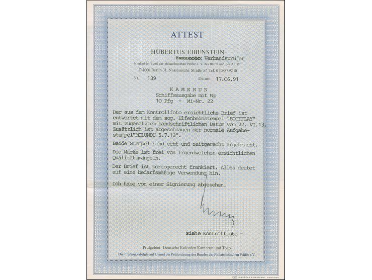 “SOUFFLAY” blauer L1 und handschriftliches Datum &nbsp;“2.VI.13” auf Kaiseryacht 10 Pfg. mit Wasserzeichen auf Brief mit über