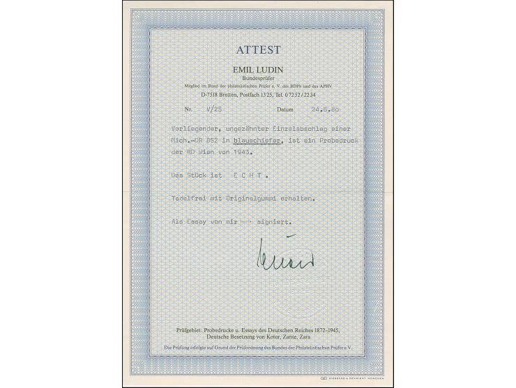 1943, Arbeitsdienst 6 Pfg. &nbsp;als ungezähnter Probedruck in Blauschiefer als Einzelabzug im Blockformat (76 x 113 mm) mit 