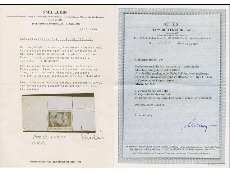 1944, 11. Jahrestag der Machtergreifung durch Adolf Hitler 54+96 Pfg. als gezähnter Probedruck in Schwärzlichorangebraun, zwe