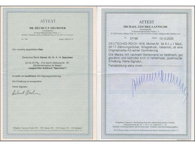 1915/19, Kriegsdruck mit Zähnungslöcher 26:17 1 und 2 M. jeweils mit rechtem Rand, postfrisch, in tadelloser Erhaltung, 1 M. 