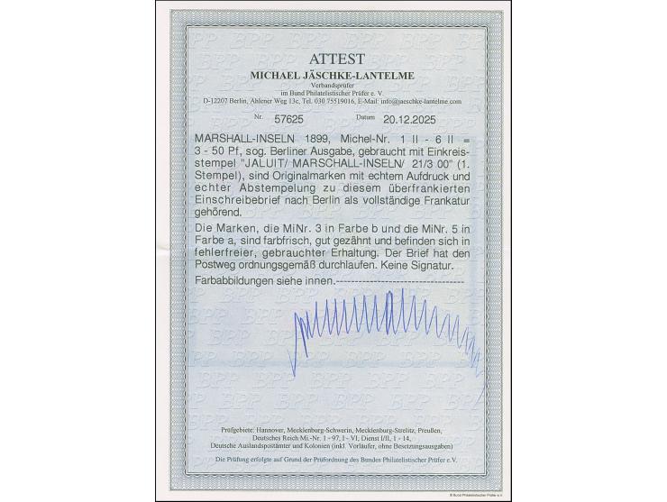 1899, Berliner Ausgabe 3-50 Pfg. komplett, dabei 10 Pfg. lilarot und 25 Pfg. gelblichorange, je mit klarem Stempel “MARSCHALL